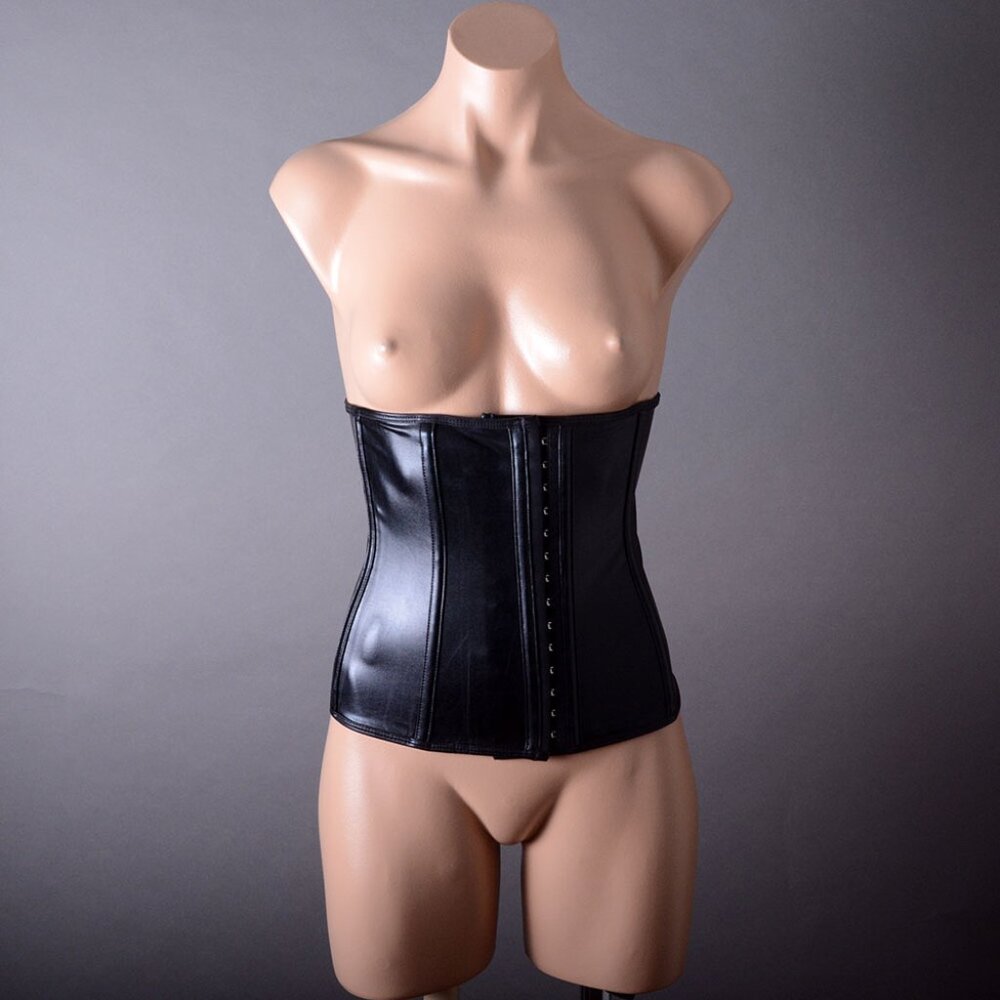 Sexy Clubwear Goth Black Faux Leather Front Hook Underbust Steampunk Corset Top